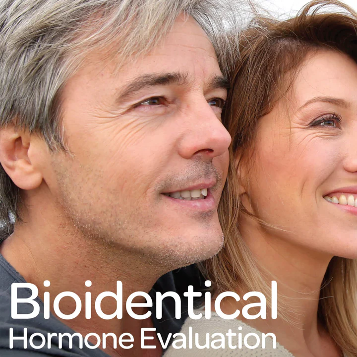 Happy couple smiling with a promotion of Bioidentical Hormone Evaluation